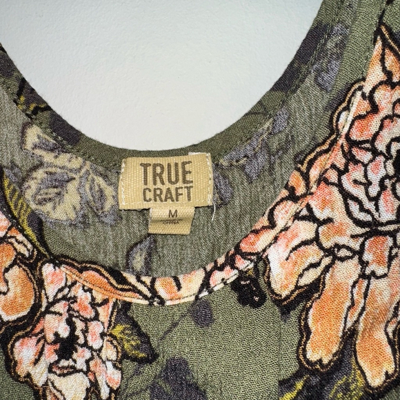 Women's True Craft Floral Cold Shoulder Top Size M Green Orange Blouse Tie Front - Picture 6 of 8